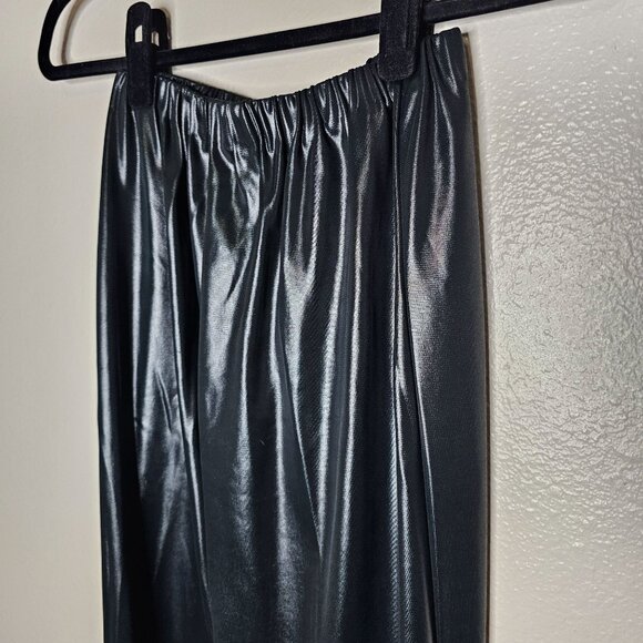 Vintage 70s Free N Easy 7 Black Shiny Pull On Stretch Flare Pants Bell Bottom - Picture 4 of 7